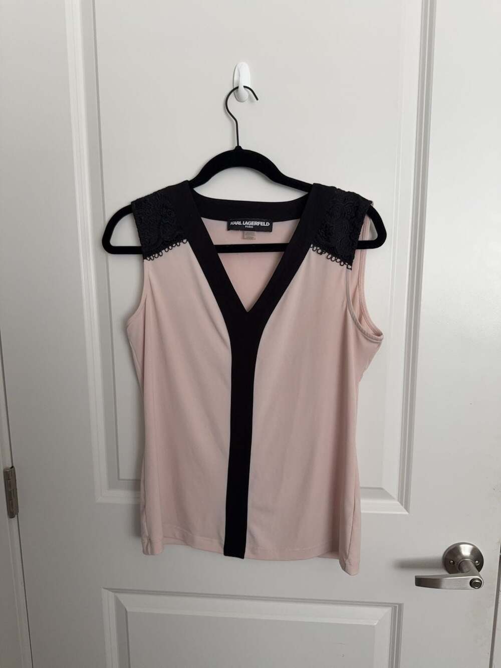Karl Lagerfeld Paris Sleeveless Lace Trim V-Neck Blouse Size S